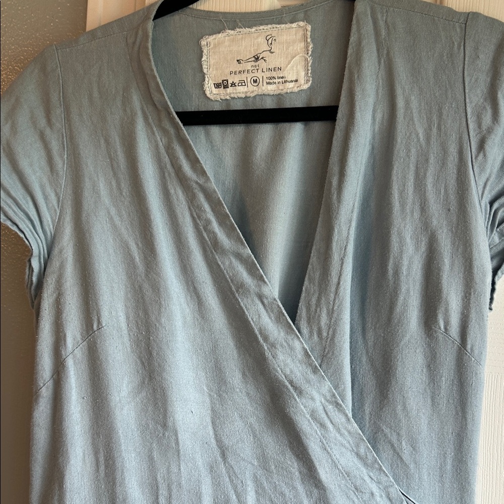 notPERFECTLINEN Soft Blue Linen Wrap Dress - Picture 4 of 5